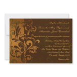 Chestnut Brown/Gold/Green Swirl Wedding Invitation