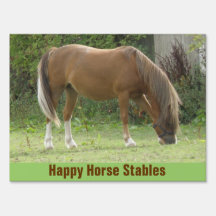Chestnut Brown Horse Grazing Custom Stable Sign