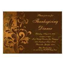 Chestnut Brown Swirl Thanksgiving Dinner Announcements