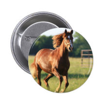 Chestnut Galloping Horse Button