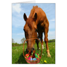 Cheval et panier de Pâques Carte De Vœux