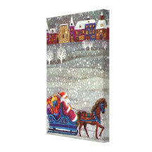 Cheval vintage du père noël un Sleigh ouvert dans  Toile Tendue Sur Châssis