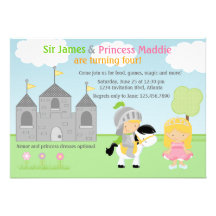 Chevalier et princesse Twins Joint Party Invitatio