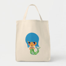 cheveux magiques de bleu de sirène de chibi sacs fourre-tout