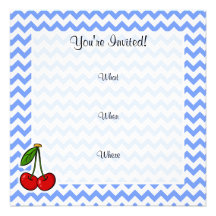 Chevron bleu avec des cerises faire-part personnalisé