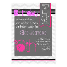 Chevron grey and pink 16th birthday invite!