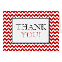 Chevron Red & White Thank You Card