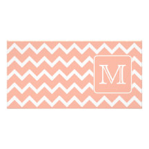 Chevron rose et blanc de corail avec le monogramme cartes de vœux avec photo