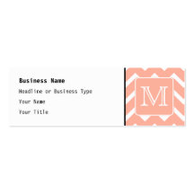Chevron rose et blanc de corail avec le monogramme carte de visite