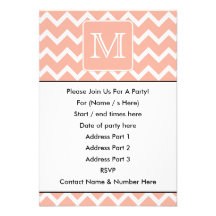 Chevron rose et blanc de corail avec le monogramme invitations