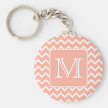 Chevron rose et blanc de corail avec le monogramme porte-clés