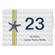 chevron stripes, starfish mod beach wedding design greeting cards
