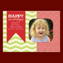 Chevron vert et ruban rouge - photocard de vacance invitations