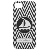 Chevron Zig Zag Stripe Twill Look Sail Boat w Name iPhone 5 Cover