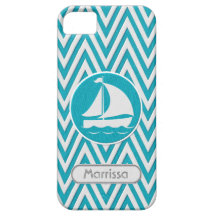 Chevron Zig Zag Stripe Twill Look Sail Boat w Name Case For The iPhone 5