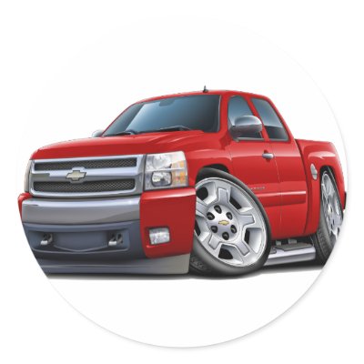Chevy Silverado Red Extended Cab Round Sticker by maddmaxart