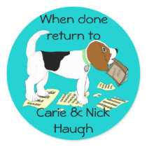 Chewing Beagle Bookplate Round Stickers