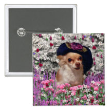 Chi Chi in Flowers  - Chihuahua Puppy in Cute Hat Button