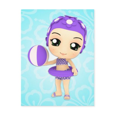 Chibi Girl Pool Party Postcard by megakawaii