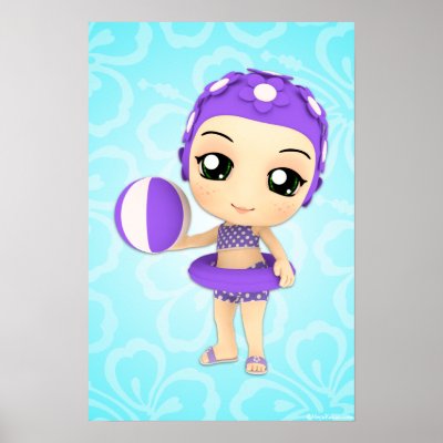 Chibi Girl Summer Time Pool Party Poster by megakawaii