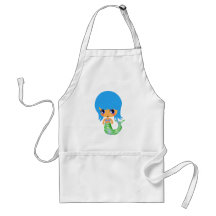 chibi magical mermaid blue hair aprons