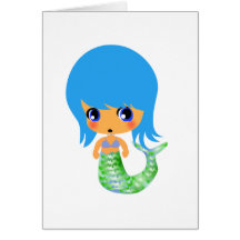 chibi magical mermaid blue hair cards