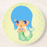 chibi magical mermaid blue hair beverage coasters