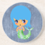 chibi magical mermaid blue hair coasters