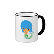 chibi magical mermaid blue hair coffee mug