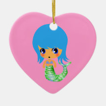 chibi magical mermaid blue hair christmas ornaments