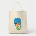 chibi magical mermaid blue hair tote bags
