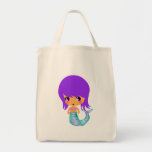 chibi magical mermaid purple hair tote bags