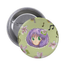 Chibi Yuriko w/collage background Pinback Button