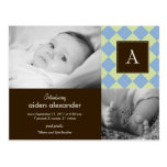 Chic Argyle Baby Boy Birth Announcement Post Card