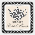 Chic Black White Teapot Bridal Shower Tea Sticker
