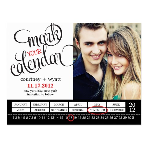 Chic Calendar Photo Save The Date Postcard
