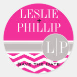 Chic Chevron Monogram | fuschia Round Sticker