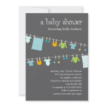 Chic Clothesline Baby Shower Invitation (Boy)
