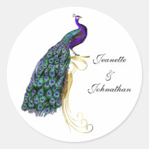 Chic Colourful Peacock Wedding Envelope Seal Round Stickers