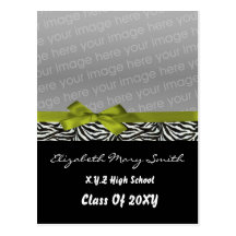 chic cute bow green photo Graduation Invitation Postcards
