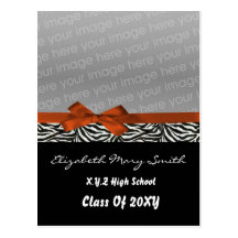 chic cute bow orange photo Graduation Invitation Postcard