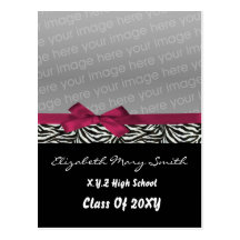 chic cute bow pink photo Graduation Invitation Post Cards