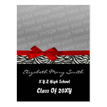 chic cute bow red photo Graduation Invitation Postcards