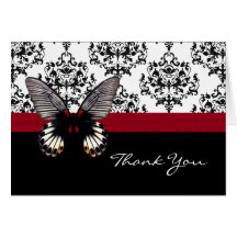 Chic Damask & Butterfly Thank You Card