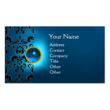 CHIC DAMASK GEM  MONOGRAM blue Business Card Template