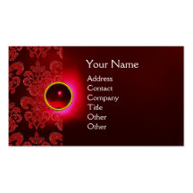 CHIC DAMASK GEM  MONOGRAM red burgundy green Business Card