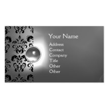 CHIC DAMASK GEM  MONOGRAM white Business Card