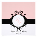 Chic Damask Monograms Wedding Invites Pink