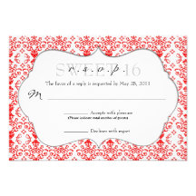 Chic Damask RSVP [Red] Personalized Announcements