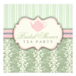 Chic Damask & Stripe Bridal Shower Tea Invitation